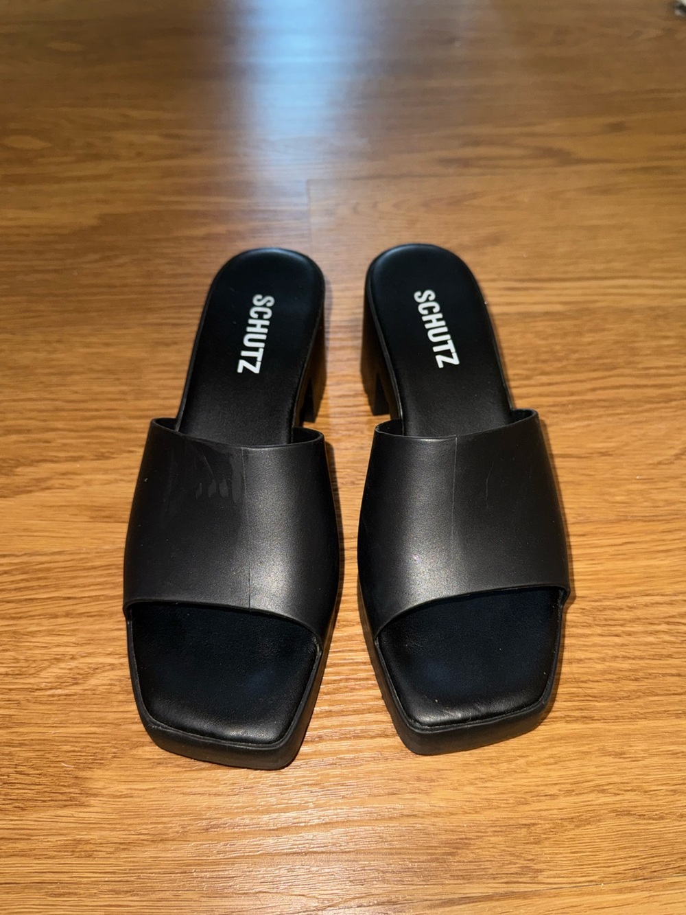 SCHUTZ Black Slide Mules with Square Toe